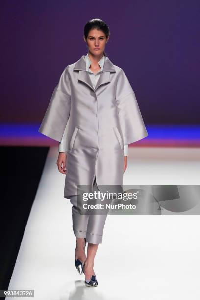 Model presents a creation by Spanish Ulises Merida at the fashion show at the Mercedes-Benz Fashion Week Madrid Spring-Summer 2019, in IFEMA Madrid,...