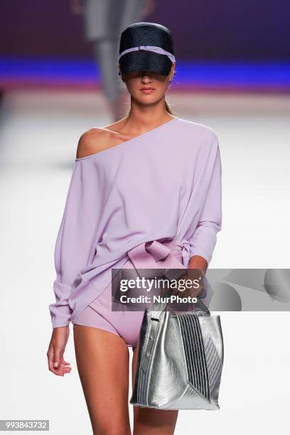 Model presents a creation by Spanish Ulises Merida at the fashion show at the Mercedes-Benz Fashion Week Madrid Spring-Summer 2019, in IFEMA Madrid,...