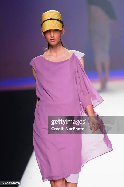 Model presents a creation by Spanish Ulises Merida at the fashion show at the Mercedes-Benz Fashion Week Madrid Spring-Summer 2019, in IFEMA Madrid,...