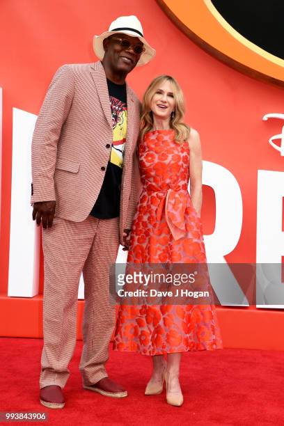 Samuel L. Jackson and Holly Hunter attend the 'Incredibles 2' UK Premiere at BFI Southbank on July 8, 2018 in London, England.