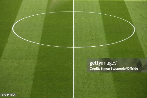 General view of the halfway line and centre circle during the 2018 FIFA World Cup Russia Quarter Final match between Sweden and England at the Samara...