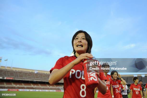 Hikaru Naomoto of Urawa Red Diamonds Ladies looks on after the Nadeshiko League Cup Group A match between Urawa Red Diamonds and NTV Beleza at Urawa...