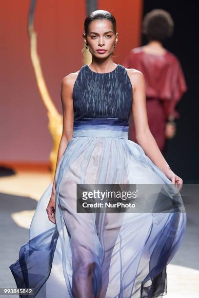 Model presents a creation by Spanish Miguel Marinero at the fashion show at the Mercedes-Benz Fashion Week Madrid Spring-Summer 2019, in IFEMA...