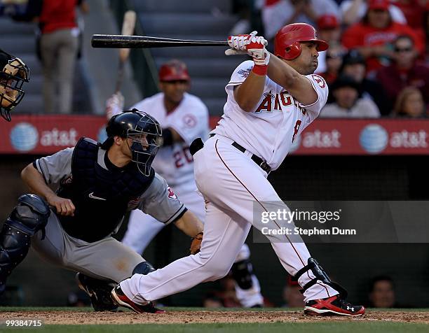 Kendry Morales of the Los Angeles Angels of Anaheim bats against the Cleveland Indians on April 28, 2010 at Angel Stadium in Anaheim, California. The...