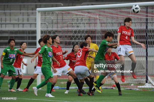 Players of Urawa Red Diamonds in action during the Nadeshiko League Cup Group A match between Urawa Red Diamonds and NTV Beleza at Urawa Komaba...