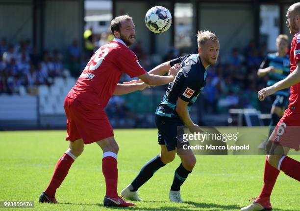 Sebastian Neumann of MSV Duisburg and Pascal Koepke of Hertha BSC during the game between Hertha BSC against MSV Duisburg at the Mondpalast-Arena on...