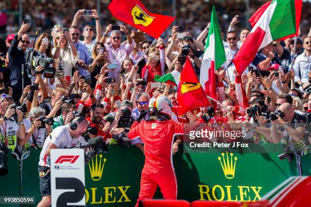 Sebastian Vettel of Ferrari and Germany wins the Formula One Grand Prix of Great Britain at Silverstone on July 8, 2018 in Northampton, England.