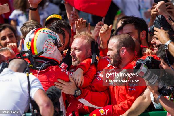 Sebastian Vettel of Ferrari and Germany wins the Formula One Grand Prix of Great Britain at Silverstone on July 8, 2018 in Northampton, England.