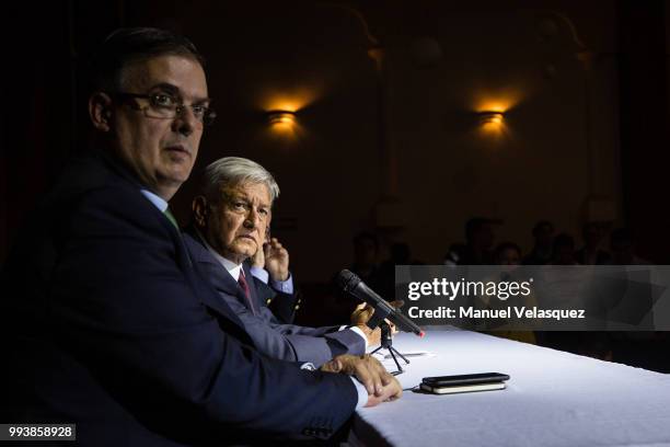 President-elect of Mexico, Andres Manuel Lopez Obrador, speaks during a press conference to announce Marcelo Ebrard's appointment as Minister of...