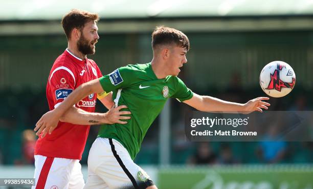 Bray , Ireland - 8 July 2018; Jake Ellis of Bray Wanderers in action against Kyle McFadden of Sligo Rovers during the SSE Airtricity League Premier...