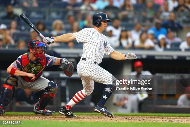 Brett Gardner of the New York Yankees in action against the Atlanta Braves at Yankee Stadium on July 3, 2018 in the Bronx borough of New York City....