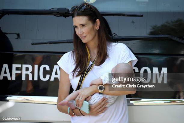 Start / Peta Todd of Great Britain and Casper Cavendish son and wife of Mark Cavendish of Great Britain and Team Dimension Data / during the 105th...