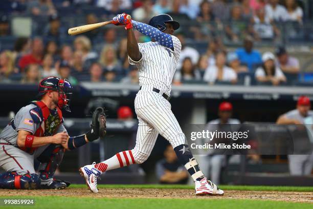 Didi Gregorius of the New York Yankees in action against the Atlanta Braves at Yankee Stadium on July 3, 2018 in the Bronx borough of New York City....