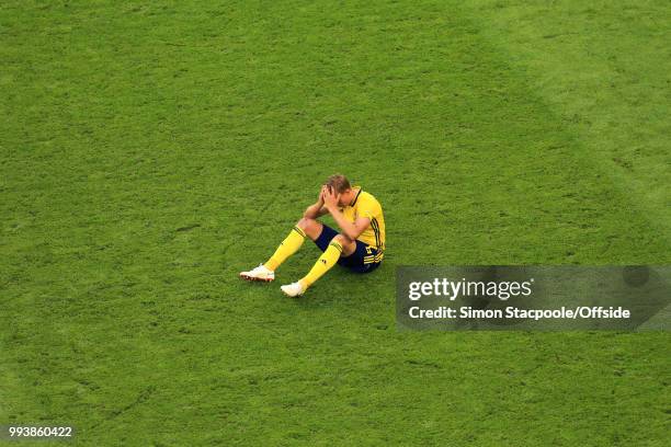 Ludwig Augustinsson of Sweden looks dejected after the 2018 FIFA World Cup Russia Quarter Final match between Sweden and England at the Samara Arena...