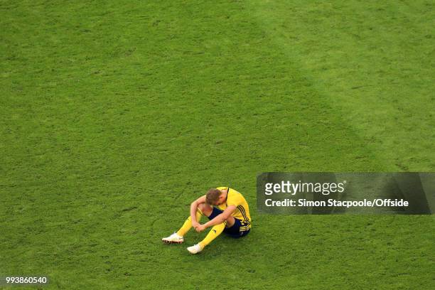 Ludwig Augustinsson of Sweden looks dejected after the 2018 FIFA World Cup Russia Quarter Final match between Sweden and England at the Samara Arena...