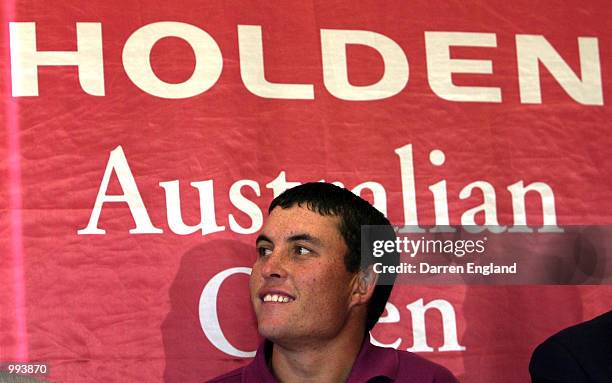 Scott Gardiner of Australia talks to the media during a press conference to launch the Holden Australian Open Golf Championships which will be held...