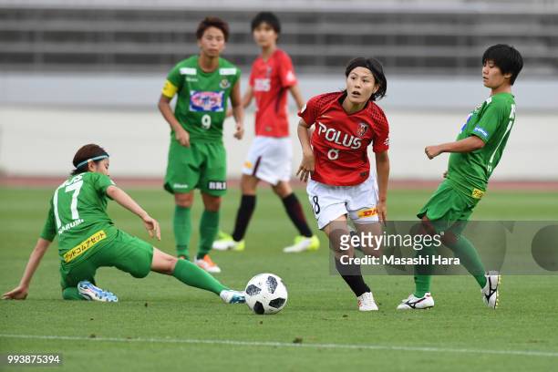 Hikaru Naomoto of Urawa Red Diamonds in action during the Nadeshiko League Cup Group A match between Urawa Red Diamonds and NTV Beleza at Urawa...