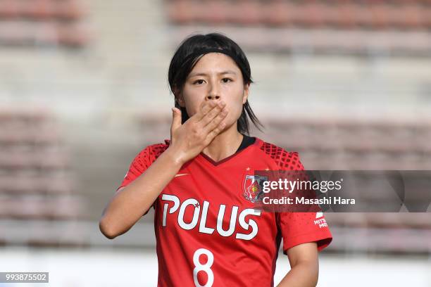 Hikaru Naomoto of Urawa Red Diamonds looks on during the Nadeshiko League Cup Group A match between Urawa Red Diamonds and NTV Beleza at Urawa Komaba...