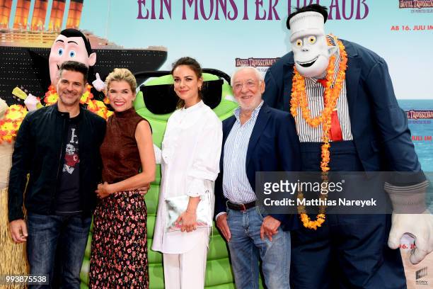 Rick Kavanian, Anke Engelke, Janina Uhse and Dieter Hallervorden attend the 'Hotel Transsilvanien 3' premiere at CineStar on July 8, 2018 in Berlin,...