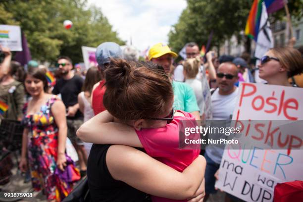 Lesbians during First Gay Parade in Czestochowa, Poland on July 8, 2018.