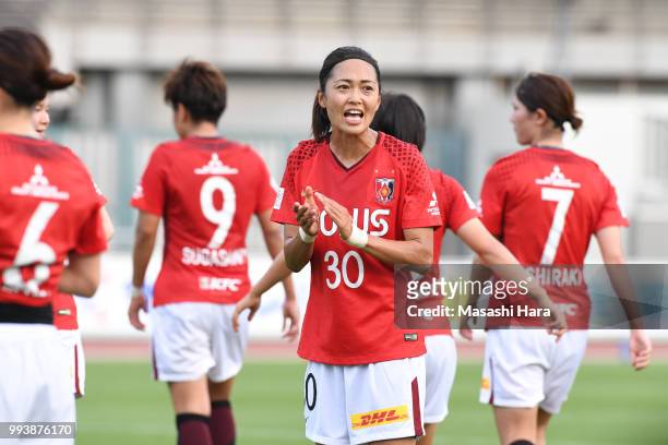 Kozue Ando of Urawa Red Diamonds looks on during the Nadeshiko League Cup Group A match between Urawa Red Diamonds and NTV Beleza at Urawa Komaba...