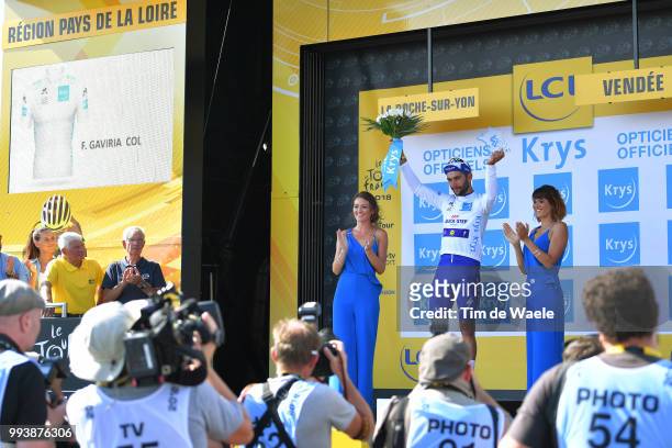Podium / Fernando Gaviria of Colombia and Team Quick-Step Floors White Best Young Rider Jersey Celebration / / during the 105th Tour de France 2018,...