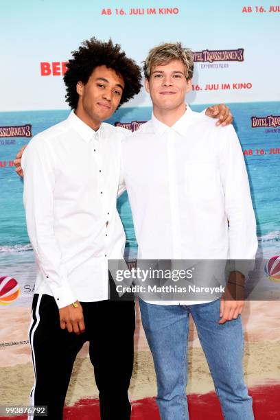 Influencer Dillan and Joey attend the 'Hotel Transsilvanien 3' premiere at CineStar on July 8, 2018 in Berlin, Germany.