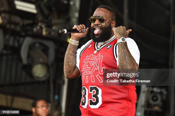 Rick Ross performs on the main stage on Day 3 of Wireless Festival 2018 at Finsbury Park on July 8, 2018 in London, England.