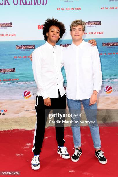 Influencer Dillan and Joey attend the 'Hotel Transsilvanien 3' premiere at CineStar on July 8, 2018 in Berlin, Germany.