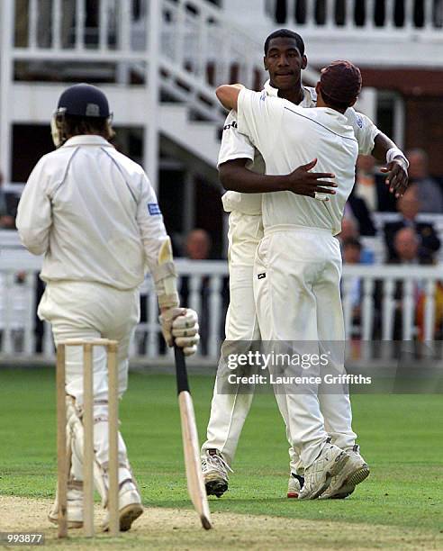 Alex Tudor of Surrey celebrates the wicket of Jack Russell of Gloucestershire during the B&H Final between Gloucestershire and Surrey at Lords in...