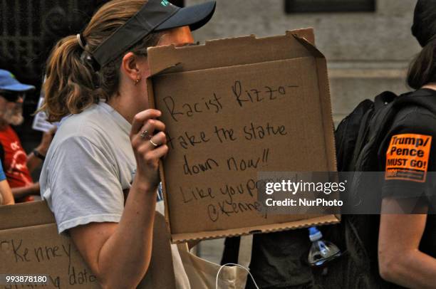 Protesters from refuse fascism marched from Love Park to the I.C.E. Offices at 2nd and Chestnut Street to protest The Trump administration...