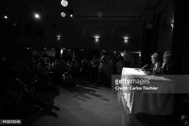 Andres Manuel Lopez Obrador elect President of Mexico speaks during a press conference at Salon D'Luz on July 5, 2018 in Mexico City, Mexico.