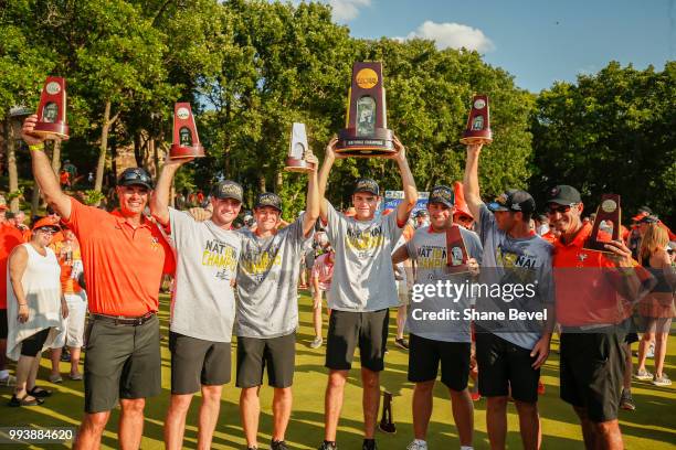 The Oklahoma State men's golf team poses after winning the Division I Men's Golf Team Match Play Championship held at the Karsten Creek Golf Club on...