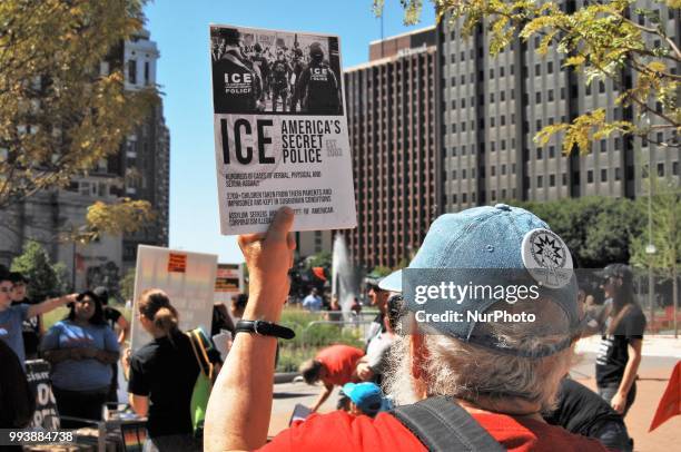 Protesters from refuse fascism rallied against the Trump administrations immigration policies in Love Park in Philadelphia on July 7, 2018.