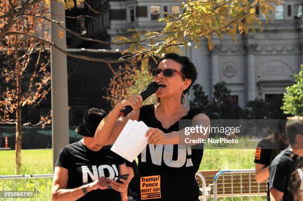 Protesters from refuse fascism rallied against the Trump administrations immigration policies in Love Park in Philadelphia on July 7, 2018.