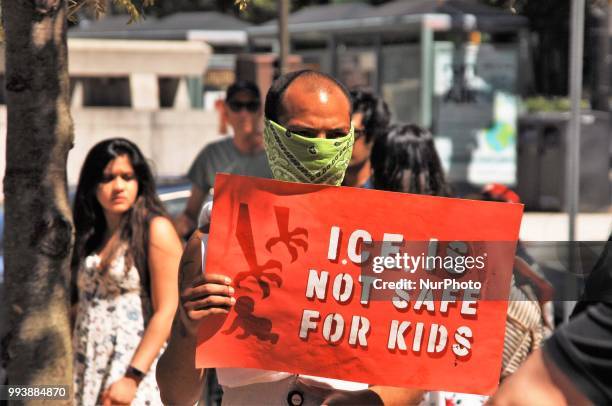 Protesters from refuse fascism rallied against the Trump administrations immigration policies in Love Park in Philadelphia on July 7, 2018.