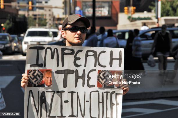 Protesters from refuse fascism marched from Love Park to the I.C.E. Offices at 2nd and Chestnut Street to protest The Trump administration...