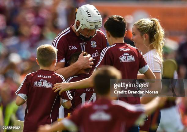 Thurles , Ireland - 8 July 2018; Joe Canning of Galway with young fans after the Leinster GAA Hurling Senior Championship Final Replay match between...