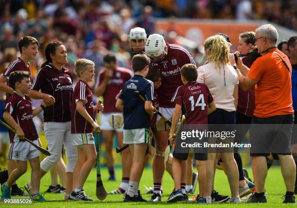 Thurles , Ireland - 8 July 2018; Joe Canning of Galway with young fans after the Leinster GAA Hurling Senior Championship Final Replay match between...