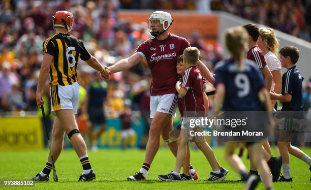 Thurles , Ireland - 8 July 2018; Joe Canning of Galway shakes hands with Cillian Buckley of Kilkenny after the Leinster GAA Hurling Senior...
