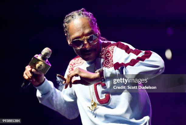 Rapper Snoop Dogg performs onstage during the Summertime in the LBC music festival on July 7, 2018 in Long Beach, California.