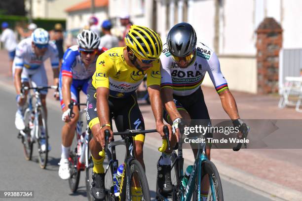 Fernando Gaviria of Colombia and Team Quick-Step Floors Yellow Leader Jersey / Peter Sagan of Slovakia and Team Bora Hansgrohe / Arnaud Demare of...