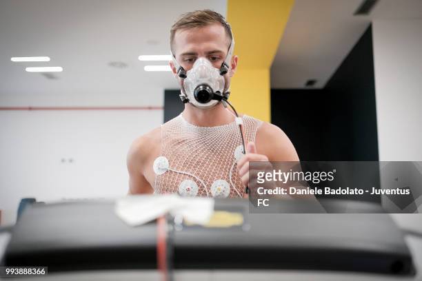 Miralem Pjanic of Juventus attends medical tests at Jmedical on July 8, 2018 in Turin, Italy.