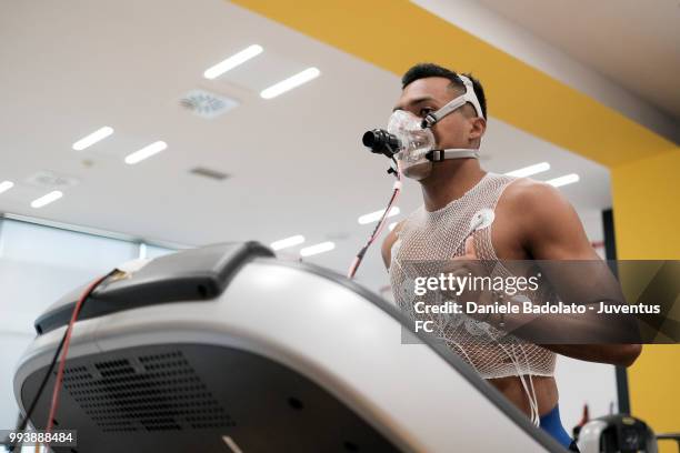 Alex Sandro of Juventus attends medical tests at Jmedical on July 8, 2018 in Turin, Italy.