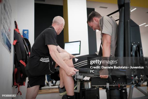 Mattia De Sciglio of Juventus attends medical tests at Jmedical on July 8, 2018 in Turin, Italy.