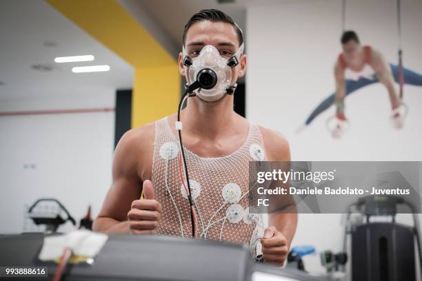 Mattia De Sciglio of Juventus attends medical tests at Jmedical on July 8, 2018 in Turin, Italy.