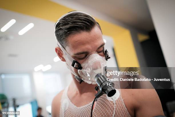 Mattia De Sciglio of Juventus attends medical tests at Jmedical on July 8, 2018 in Turin, Italy.