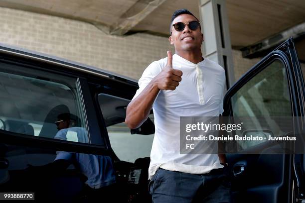 Alex Sandro of Juventus attends medical tests at Jmedical on July 8, 2018 in Turin, Italy.