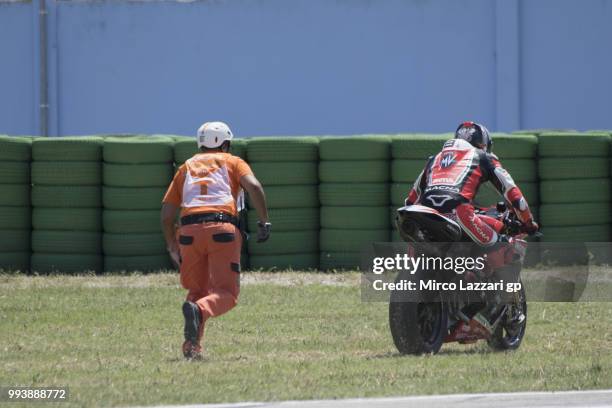 Jordi Torres of Spain and MV Augusta Reparto Corse retired during the Superbike race 2 during the WorldSBK Riviera di Rimini - Race on July 8, 2018...