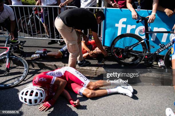 Christophe Laporte of France and Team Cofidis / Crash / Injury / during the 105th Tour de France 2018, Stage 2 a 182,5km stage from...